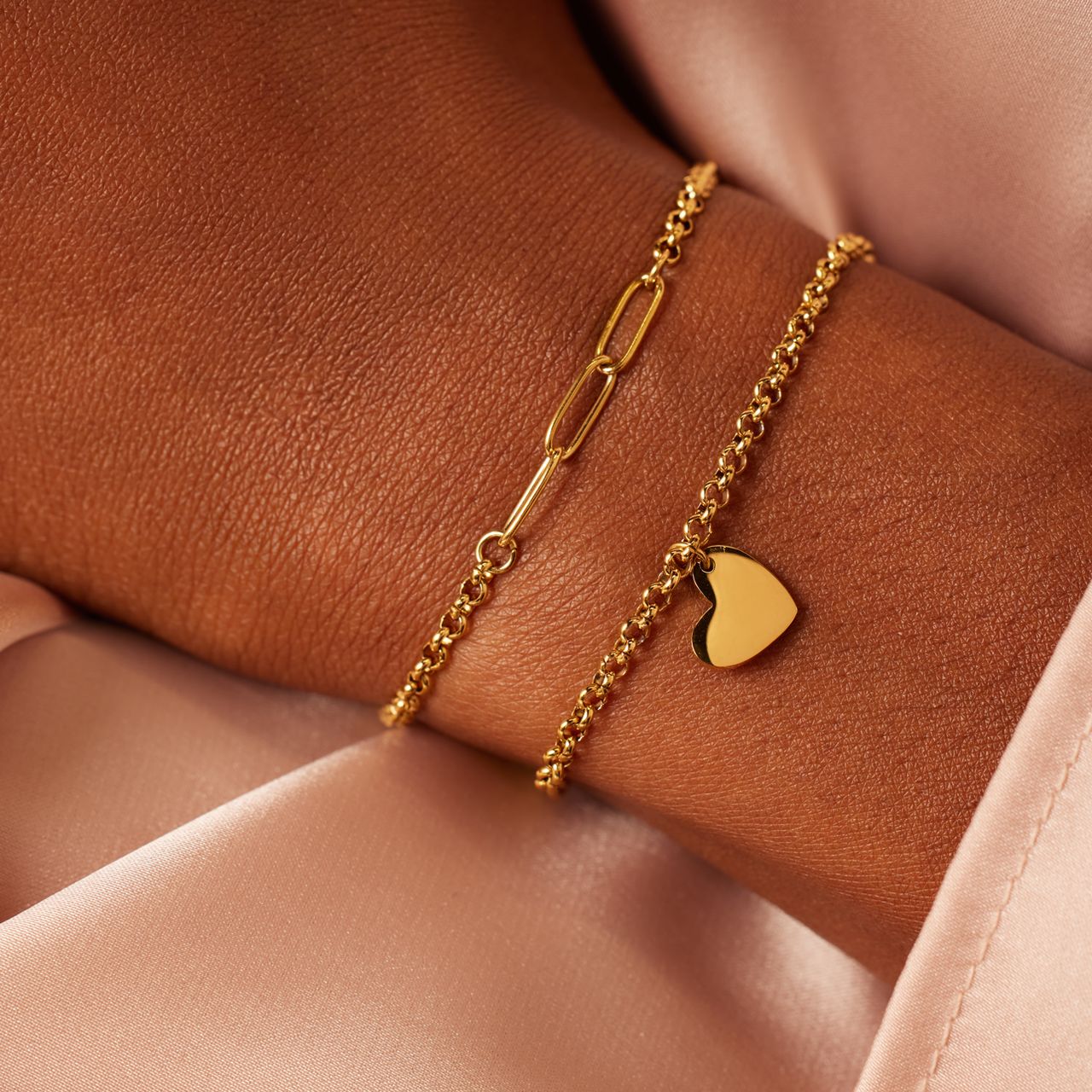 Armbänder aus Edelstahl, vergoldet, Mutter/Tochter, Herz, „Closed-Forever”-Glied