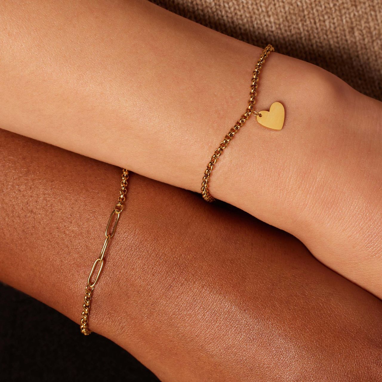 Stalen goldplated armbanden set met hanger hart voor dames