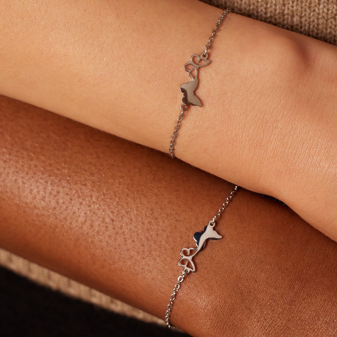 Stainless steel armbanden Moeder/Dochter vlinder