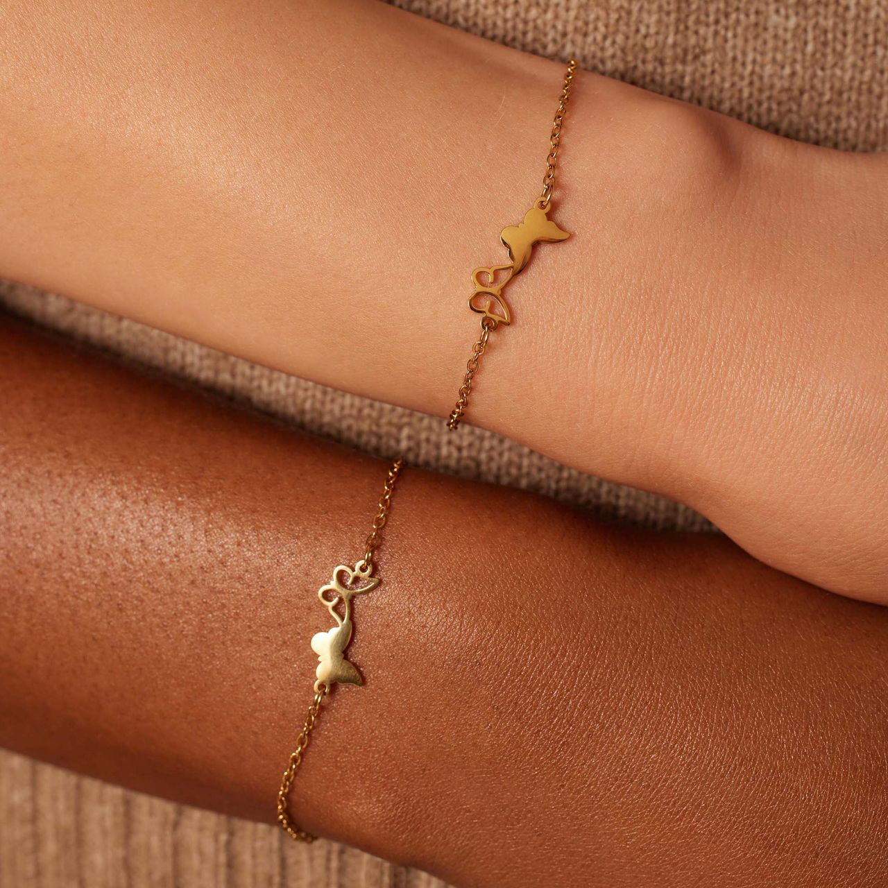 Stainless steel goldplated armbanden set met hanger voor dames