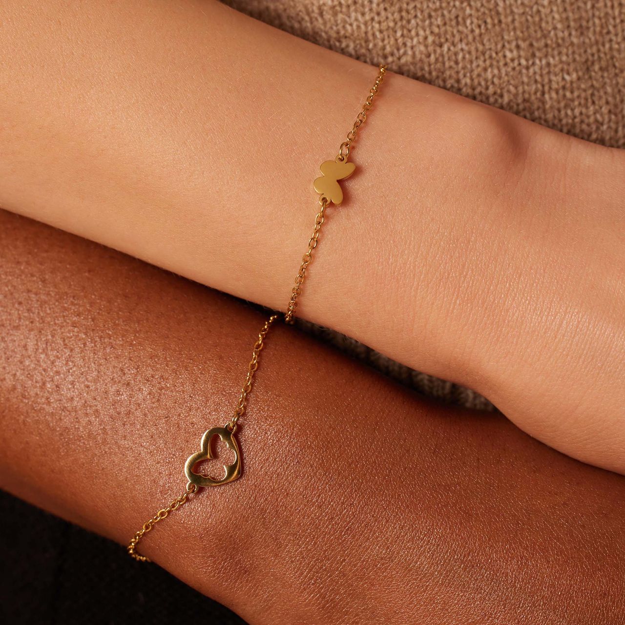 Stainless steel goldplated armbanden Moeder/Dochter open hart