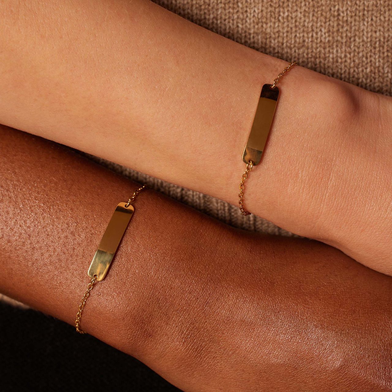 Stalen goldplated armbanden set met graveerplaat voor dames