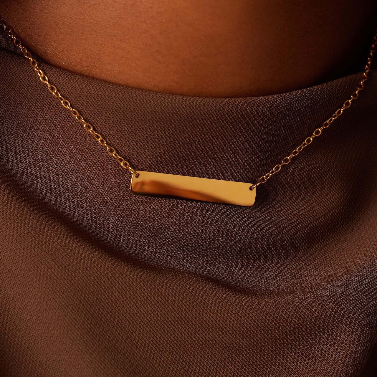 Stainless steel goldplated ketting met hanger graveerplaat voor dames