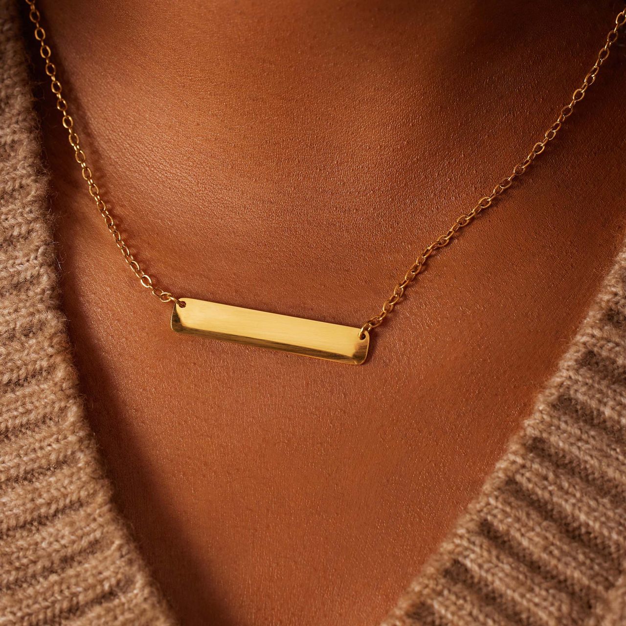 Stalen goldplated ketting met hanger graveerplaat voor dames