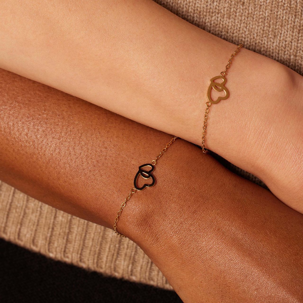 Stalen goldplated armbanden Moeder/Dochter hart