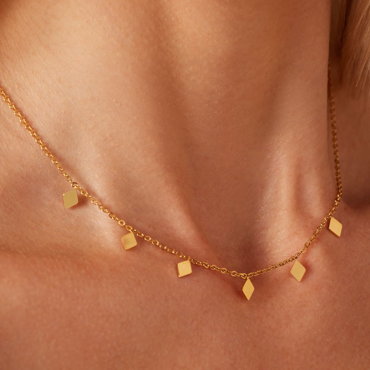 Myla stalen goldplated ketting met ruit voor dames