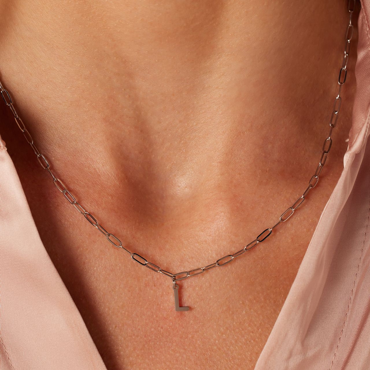 Stainless steel ketting closed forever met letter L