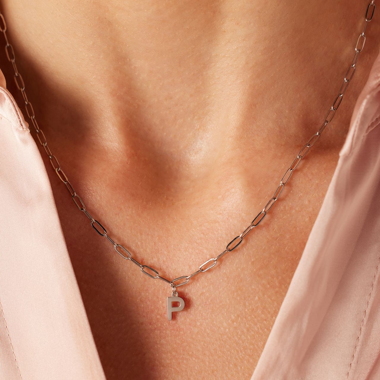 Stainless steel ketting closed forever met letter P