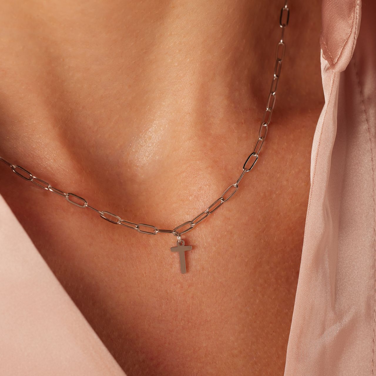 Stainless steel ketting closed forever met letter T