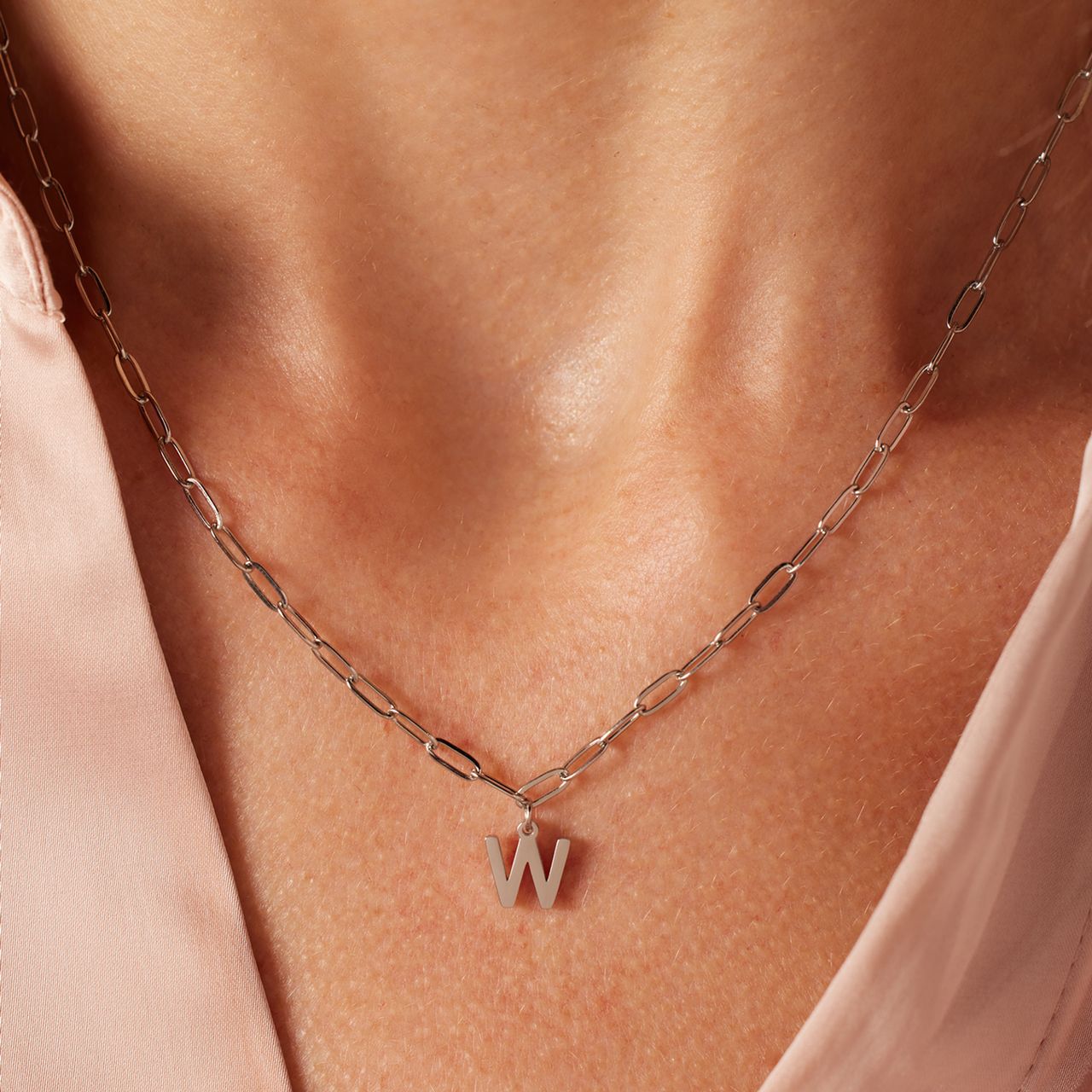 Stainless steel ketting closed forever met letter W