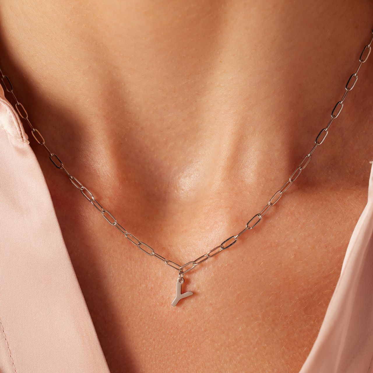 Stainless steel ketting closed forever met letter Y