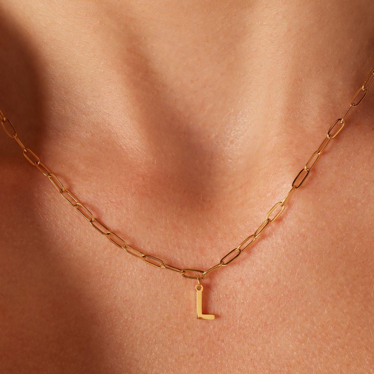 Stalen goldplated ketting met hanger letter L voor dames