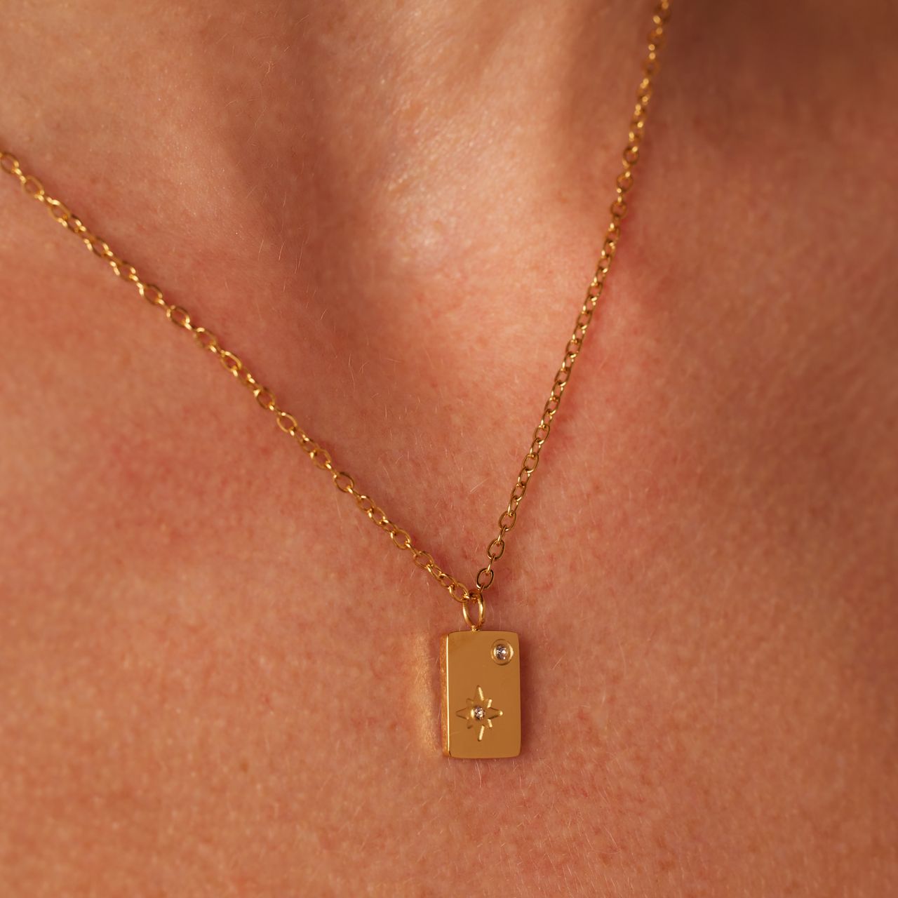 Stainless steel goldplated ketting met hanger ster met zirkonia voor dames