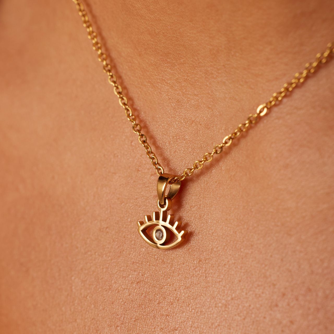 Stalen goldplated ketting met hanger met zirkonia voor dames
