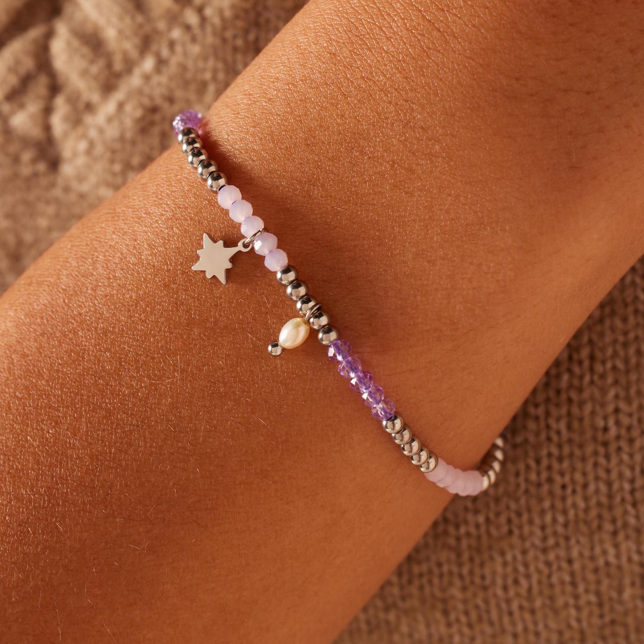 kralenarmband met parel en stainless steel ster