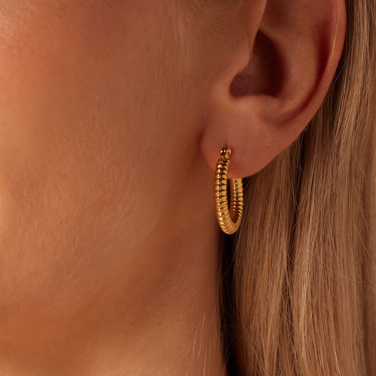 Stalen goldplated oorringen bewerkt voor dames