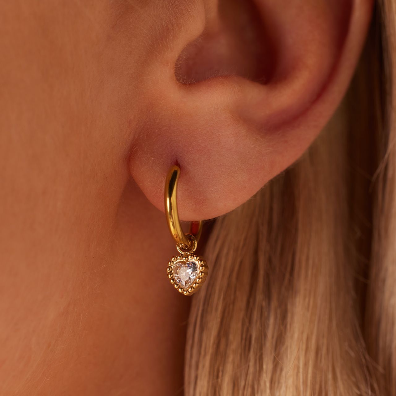 Stainless steel goldplated oorringhangers met hanger hart met zirkonia voor dames