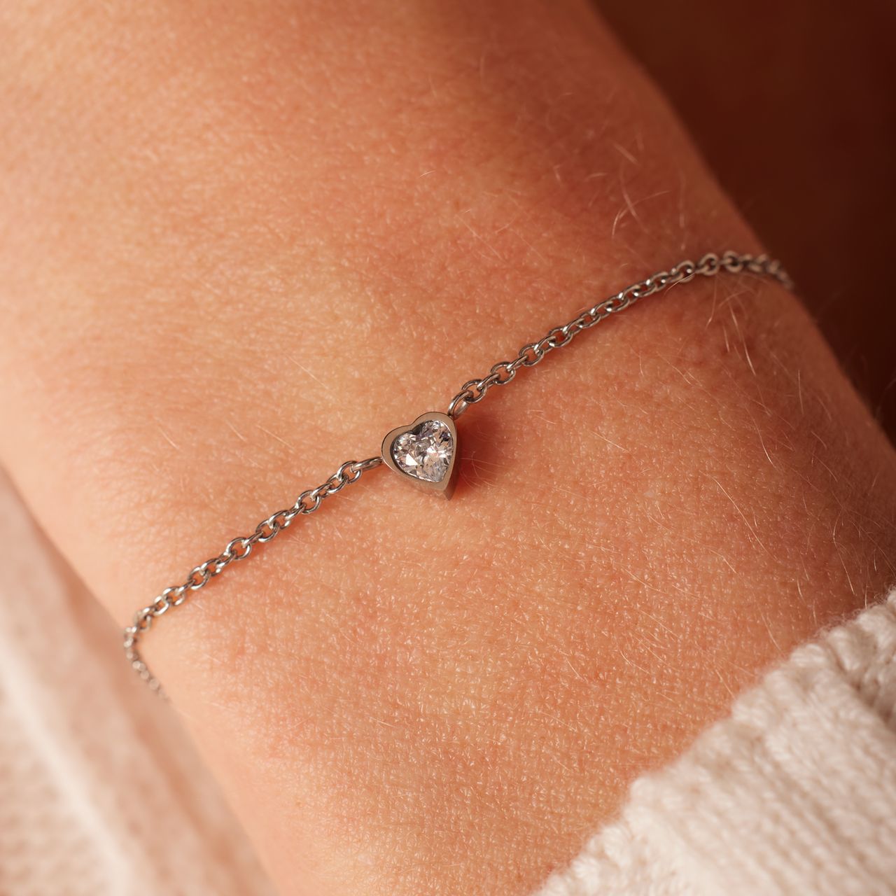 Stalen goldplated fantasiearmband hart zirkonia voor dames