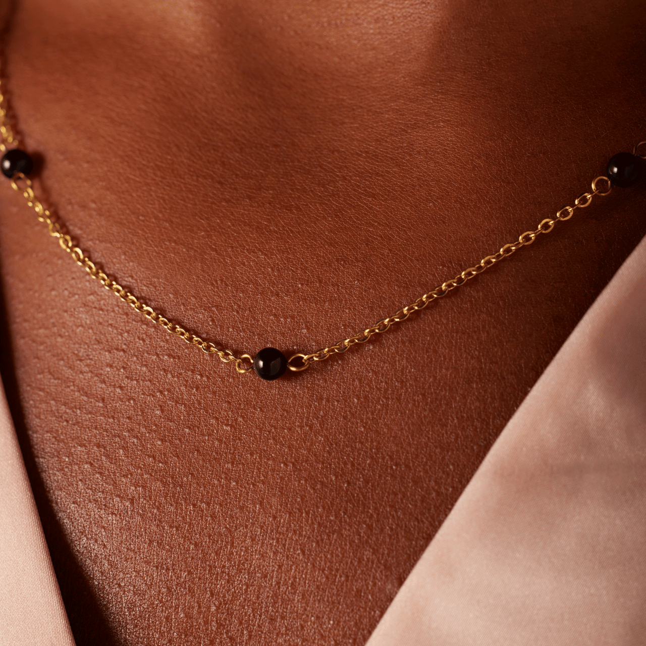 Stainless steel goldplated ketting gemstone black agate voor dames