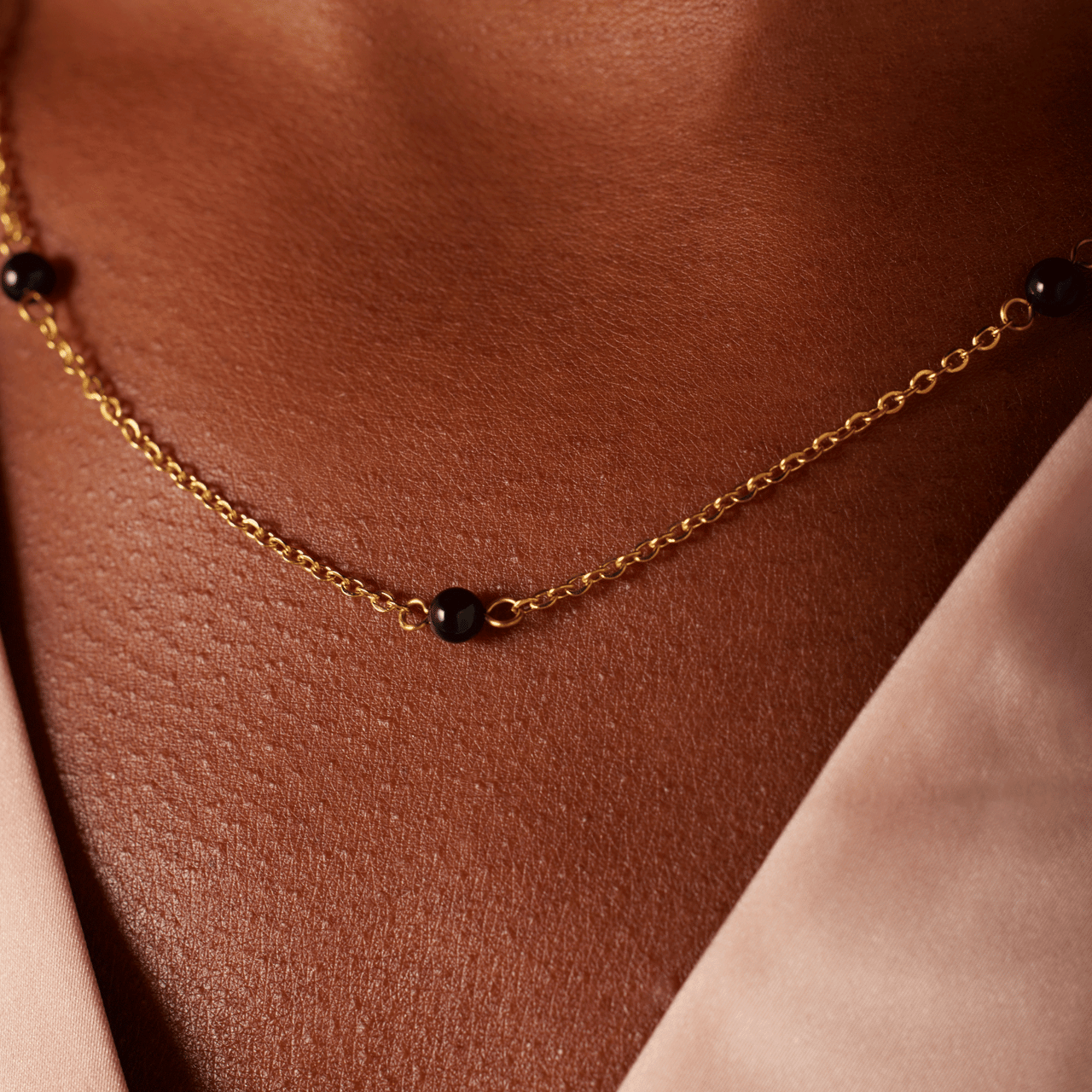 Stalen goldplated ketting met hanger zwart agaat voor dames