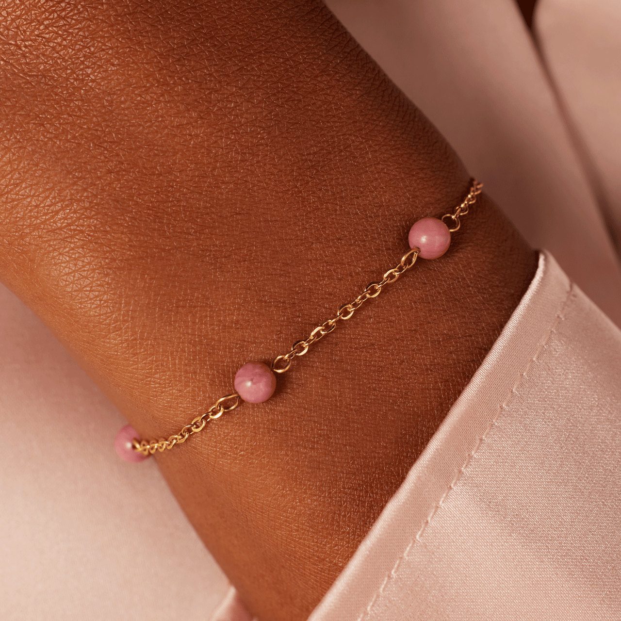 Stainless steel goldplated armband gemstone Rhodonite