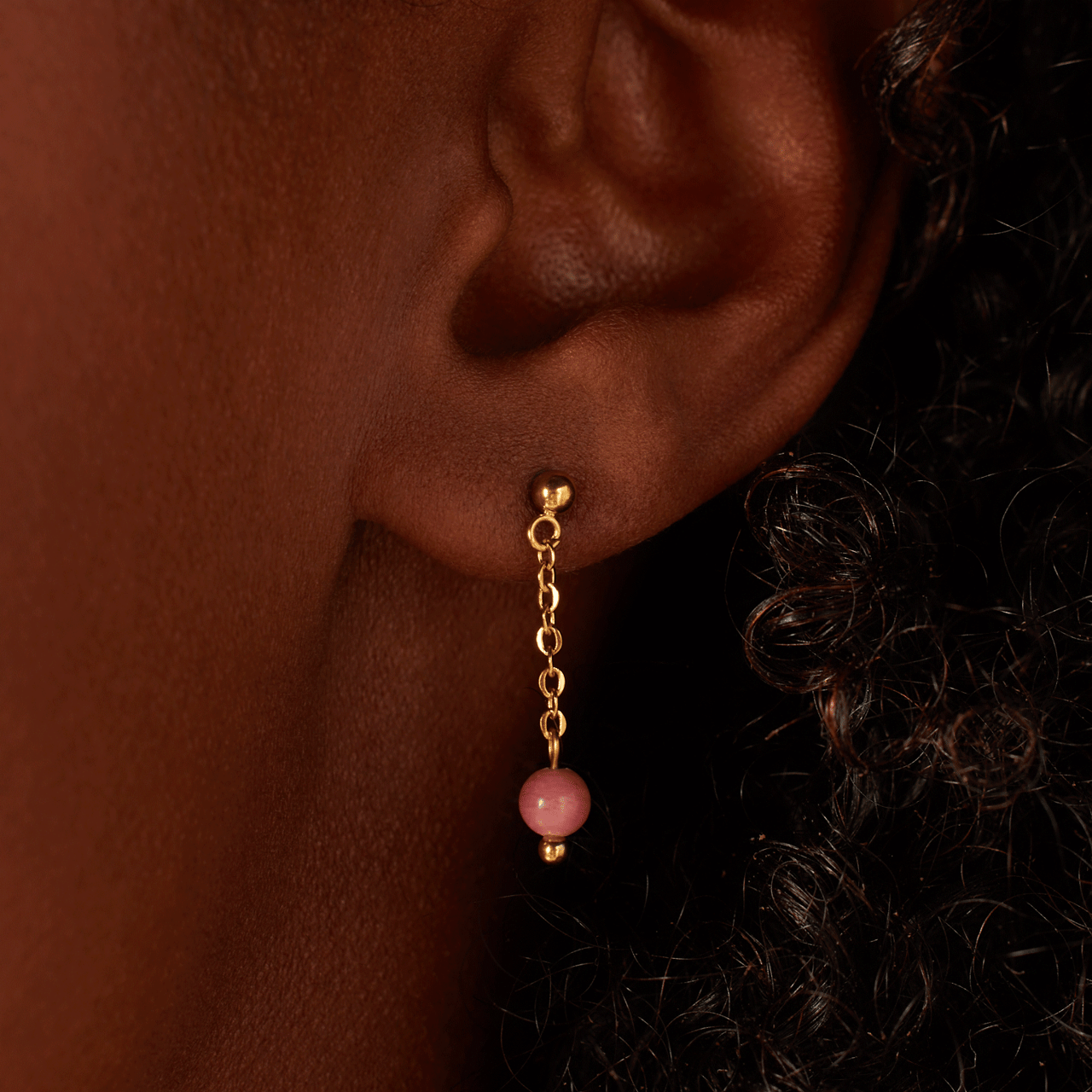 Stainless steel goldplated oorknoppen gemstone rhodonite voor dames