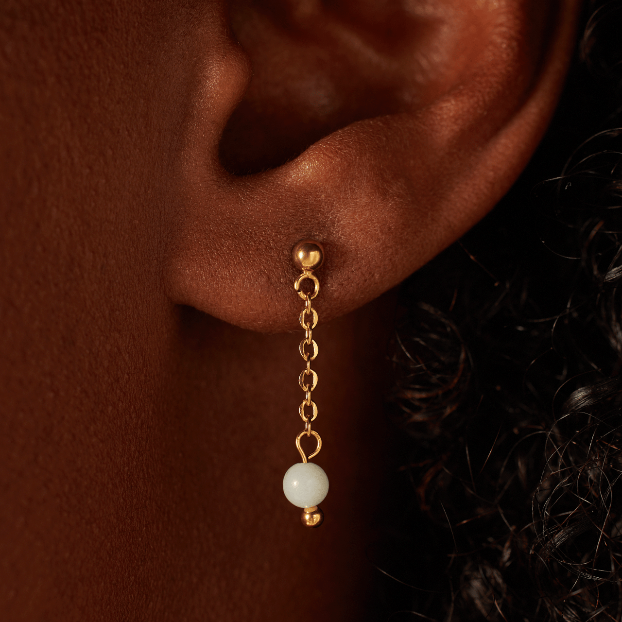 Stainless steel goldplated oorknoppen gemstone amazonite voor dames