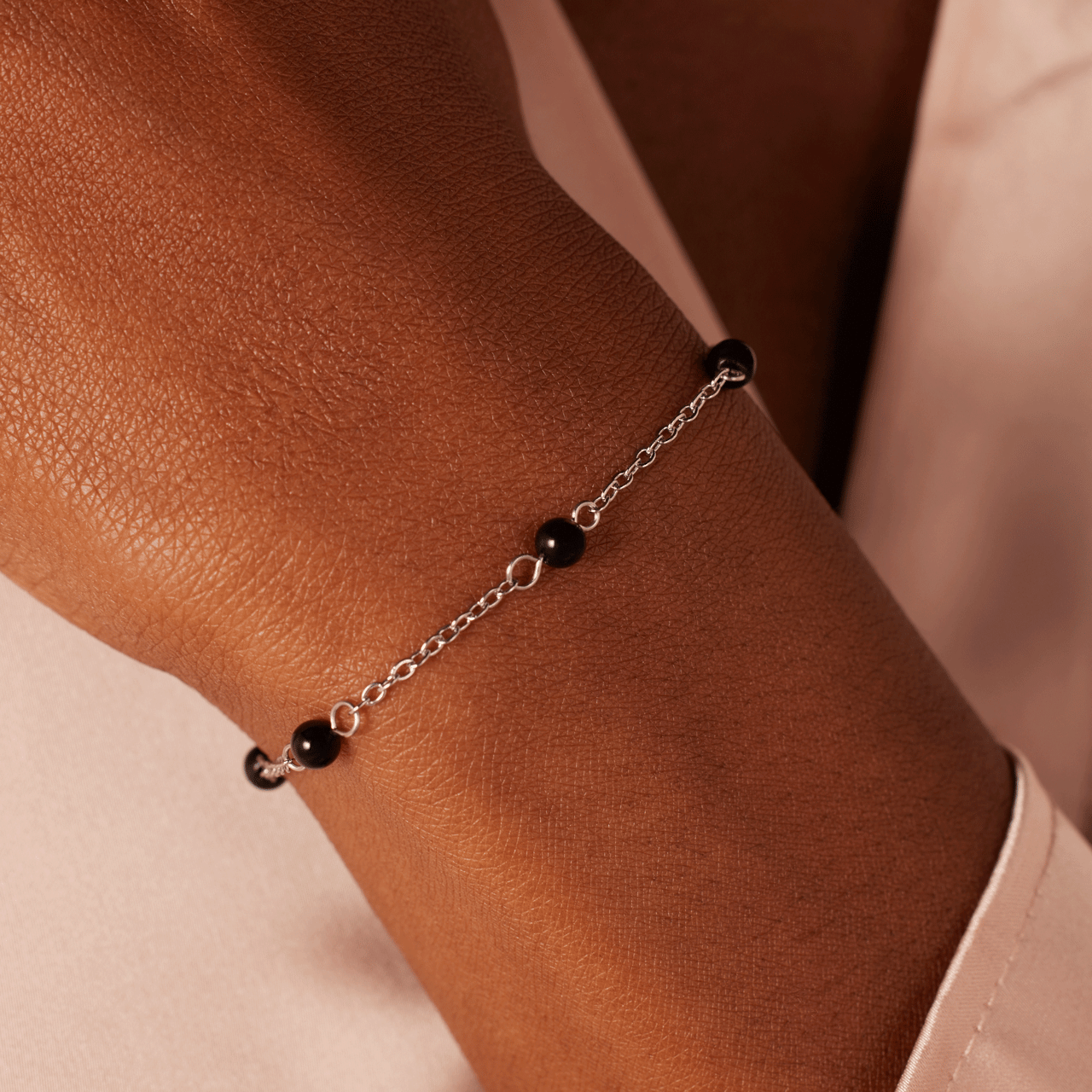 Armband aus Edelstahl, schwarzer Achat