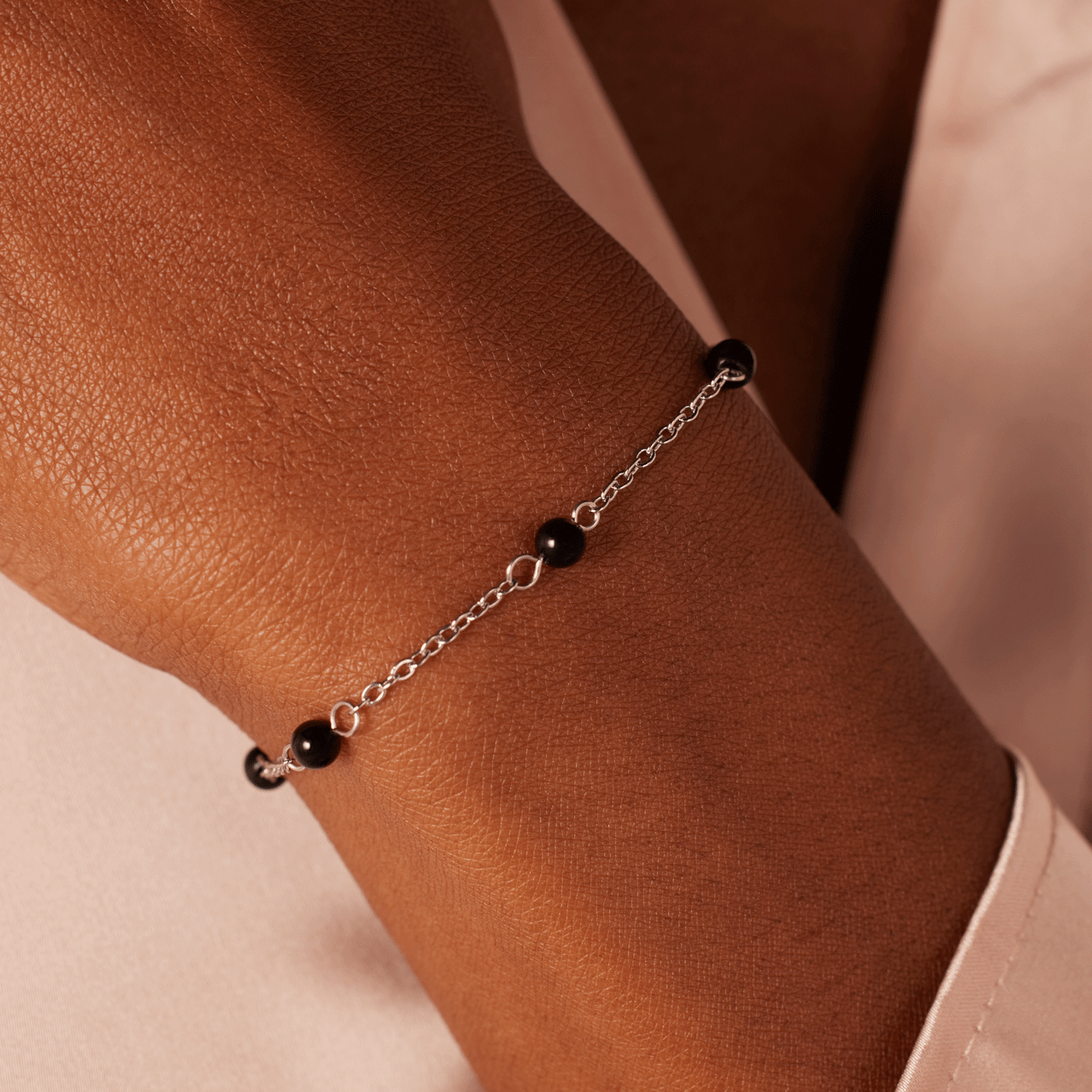 Stainless steel armband gemstone Black Agate