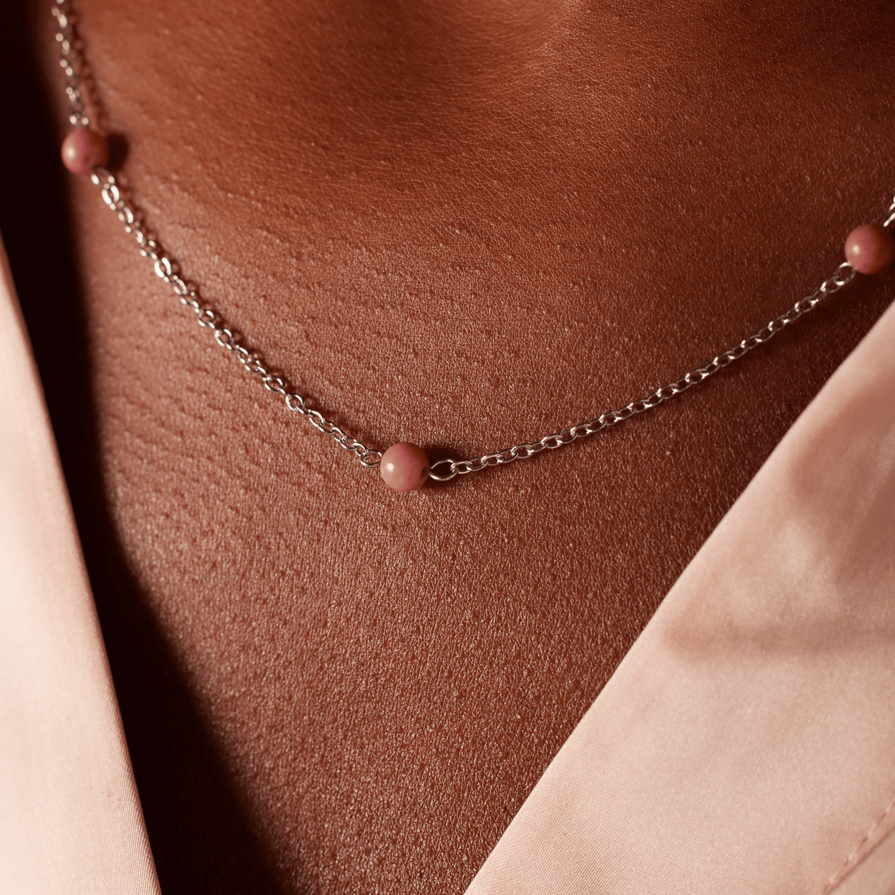 Stalen ketting gemstone rhodonite voor dames
