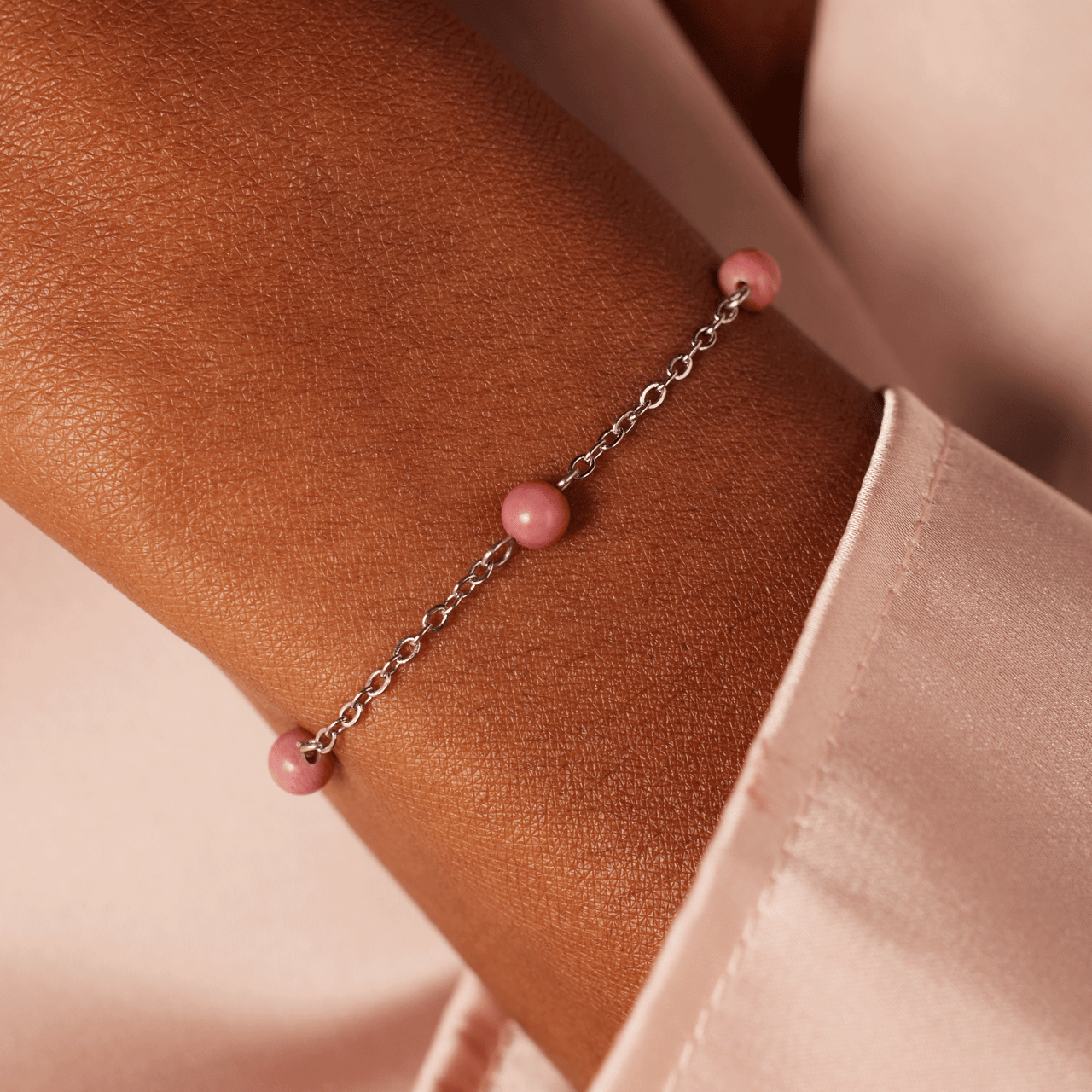 Stainless steel armband gemstone Rhodonite