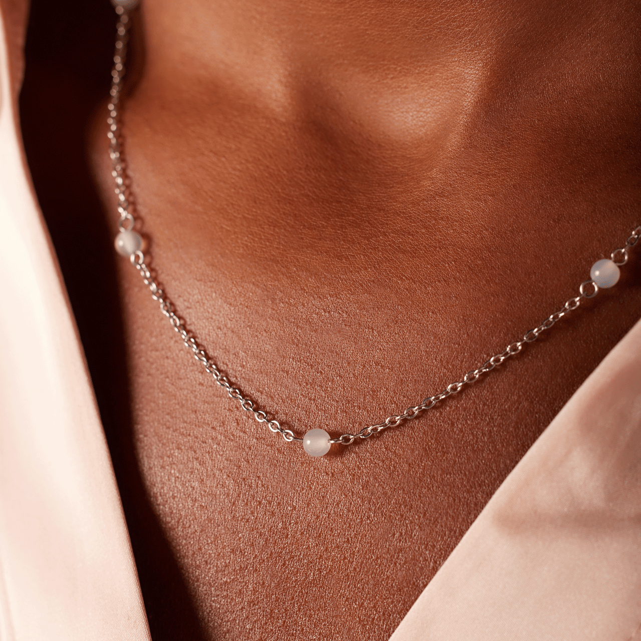 Stainless steel ketting gemstone white agate voor dames