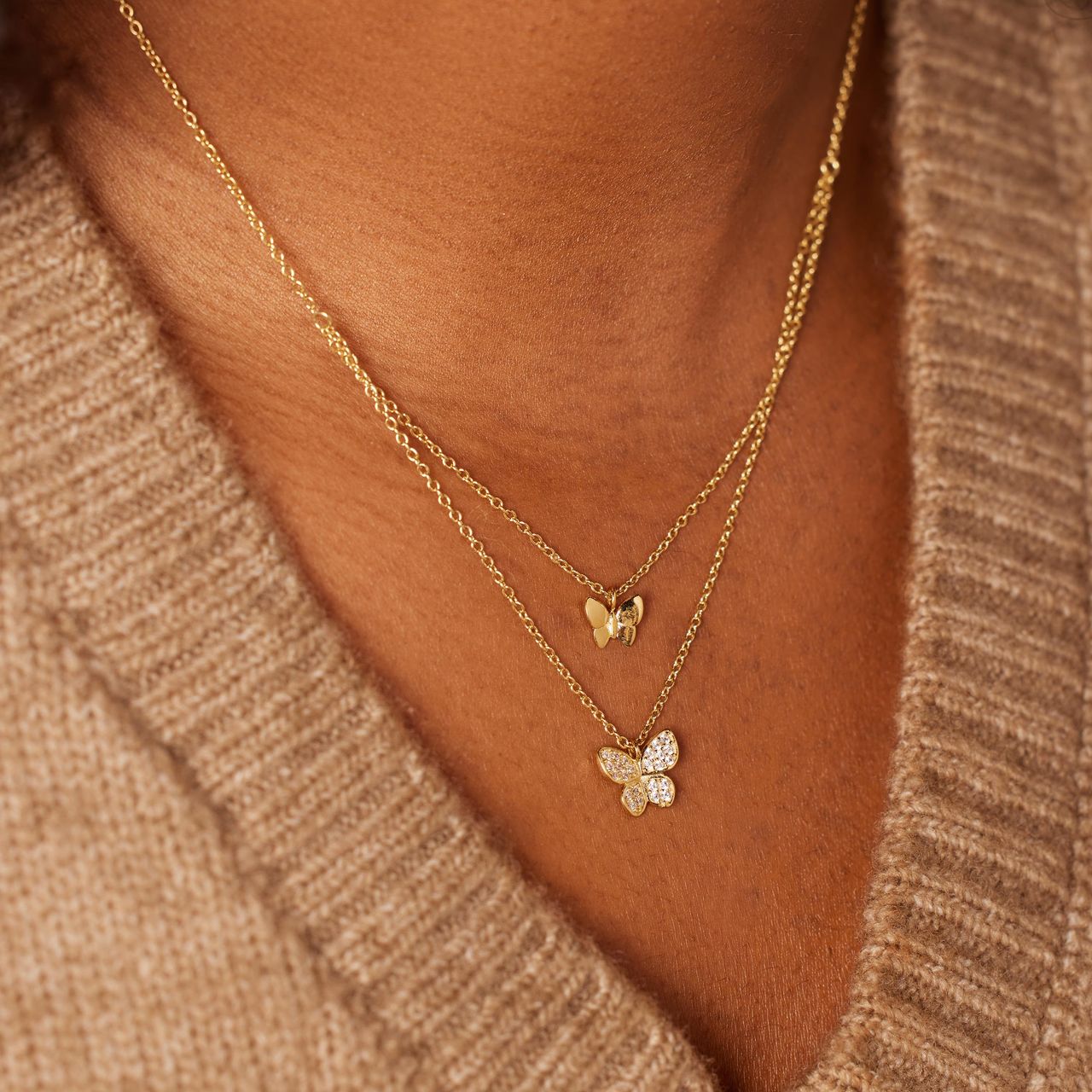 Zilveren goldplated ketting met hanger vlinder met zirkonia voor dames