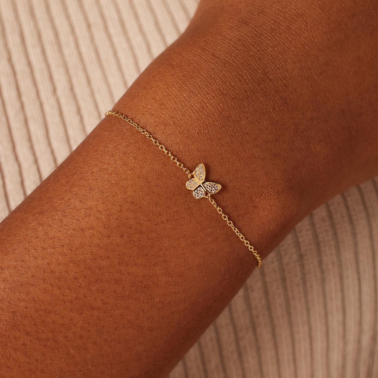 Armband aus 925er Silber, vergoldet, Schmetterling, Zirkonia