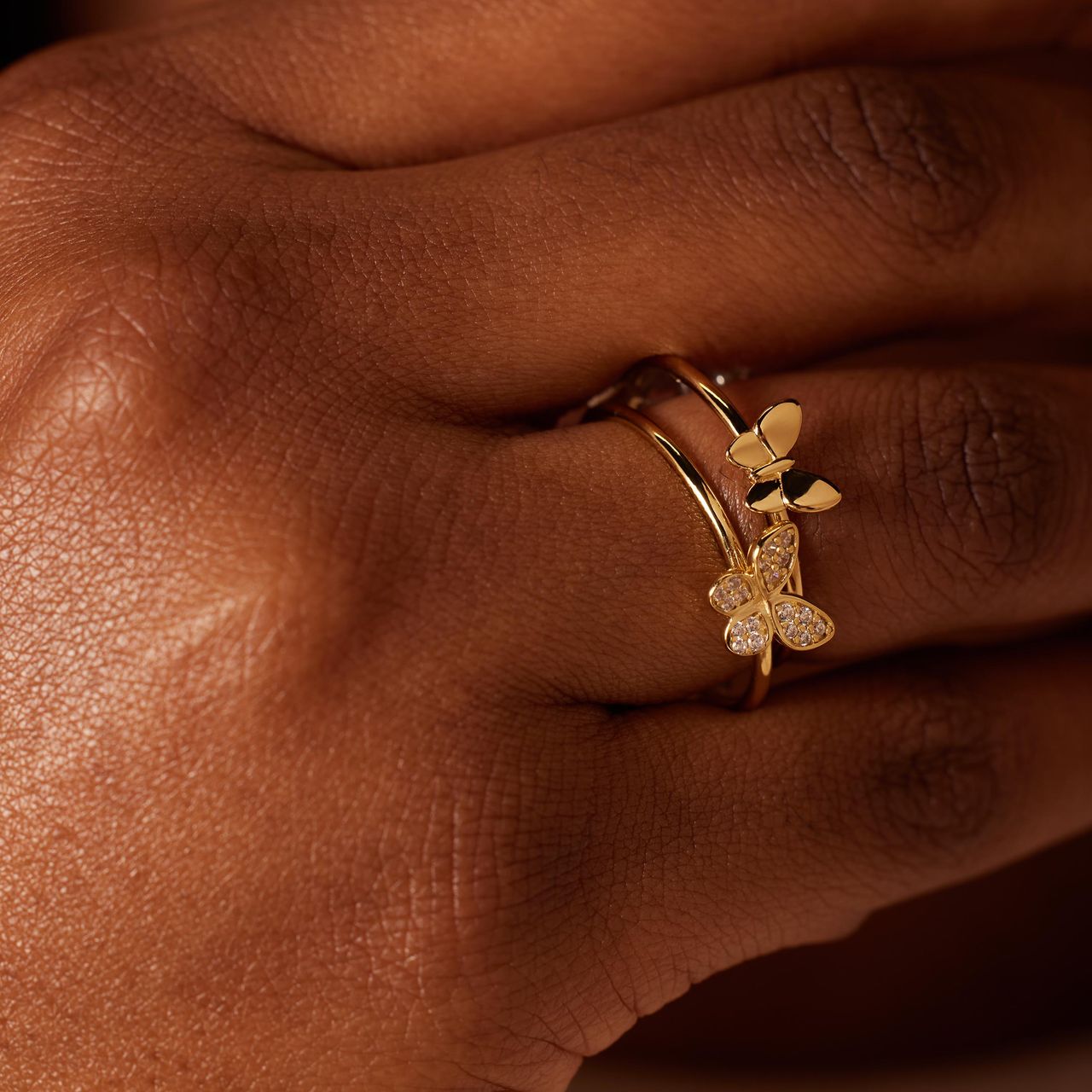 Zilveren goldplated ring vlinder met zirkonia voor dames