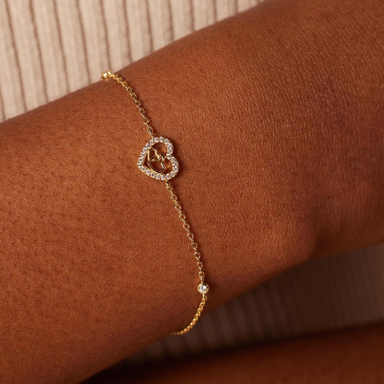 Zilveren goldplated armband hart en zirkonia voor dames