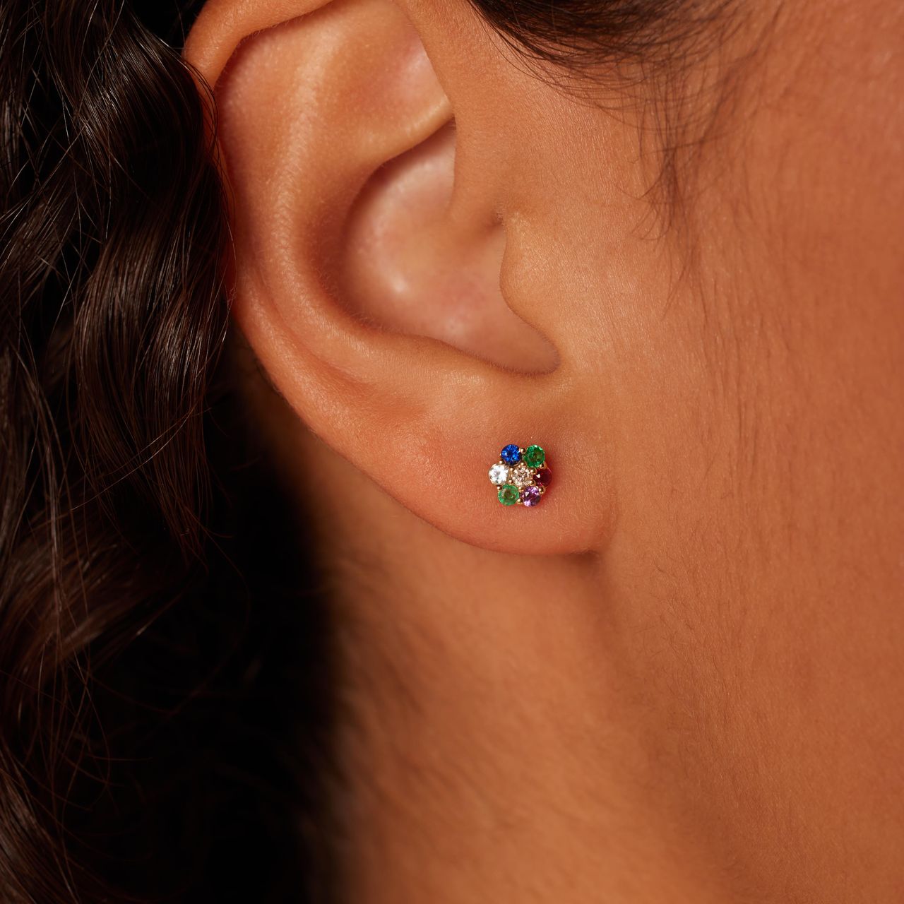 Ohrringe, 585 Gold, Blume, Diamant (0,05 kt)