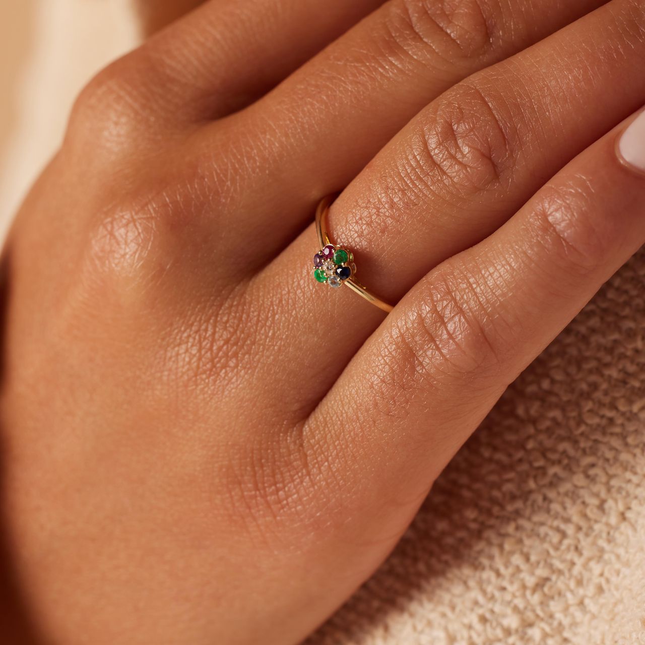 Ring, 585 Gold, Blume, Diamant (0,025 kt)