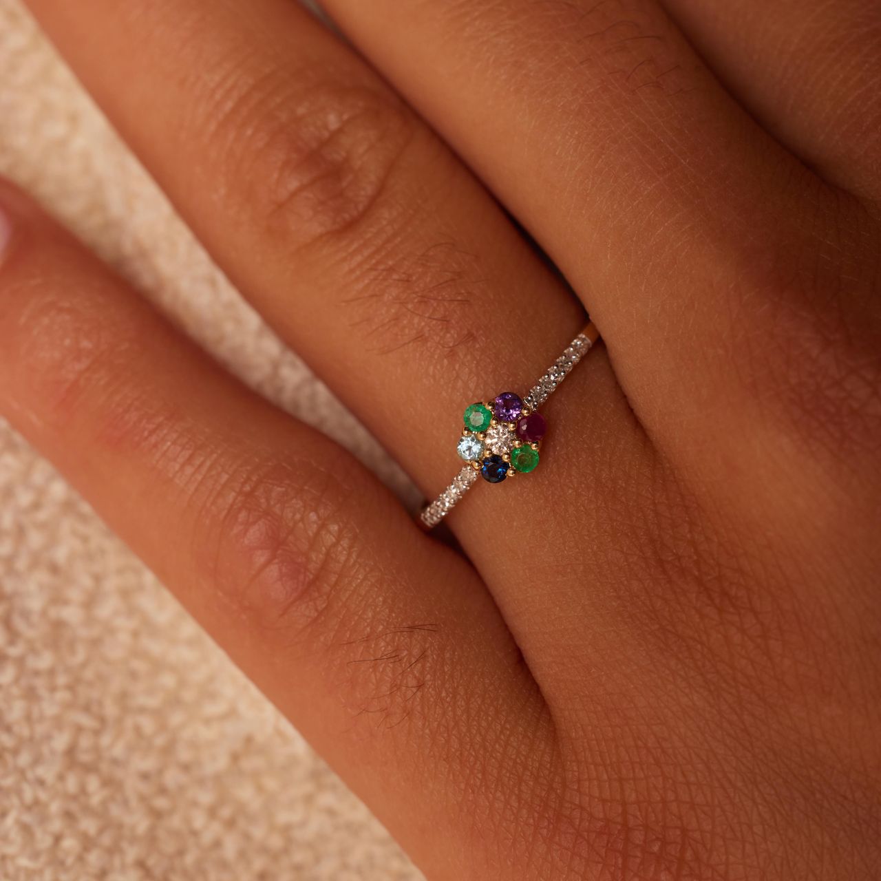 Ring, 585 Gold, Blume, Diamanten (0,075 kt)