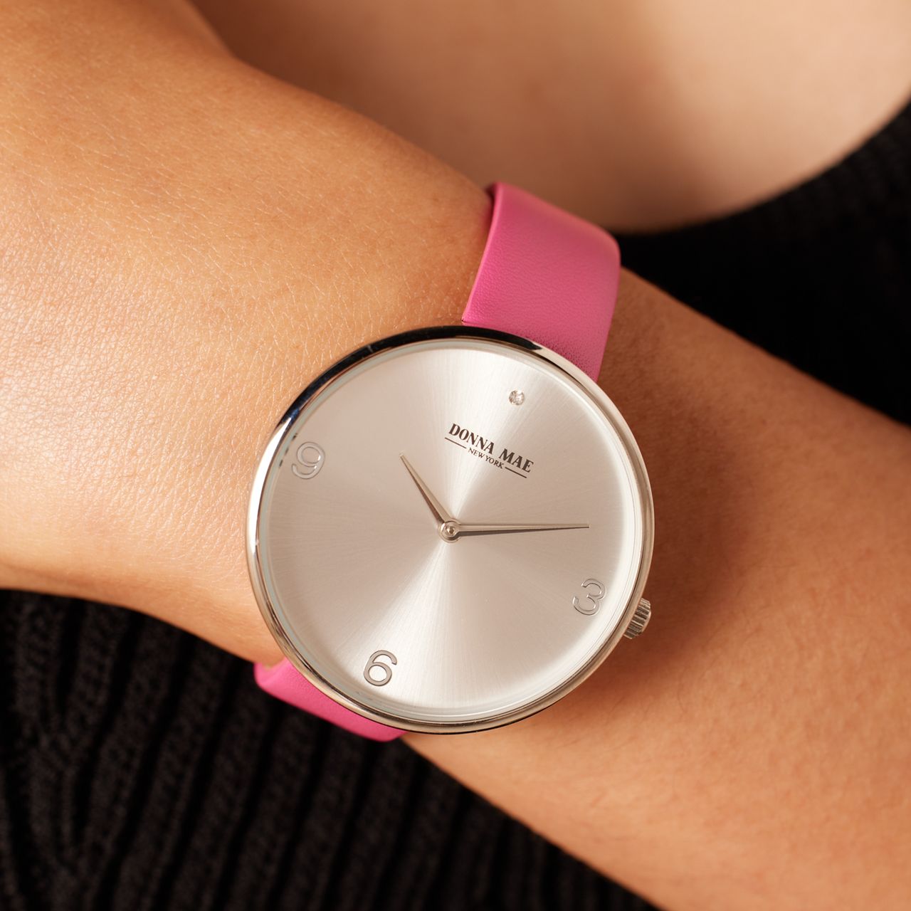 Donna Mae, Uhr mit Lederband, Rosa und Zirkonia