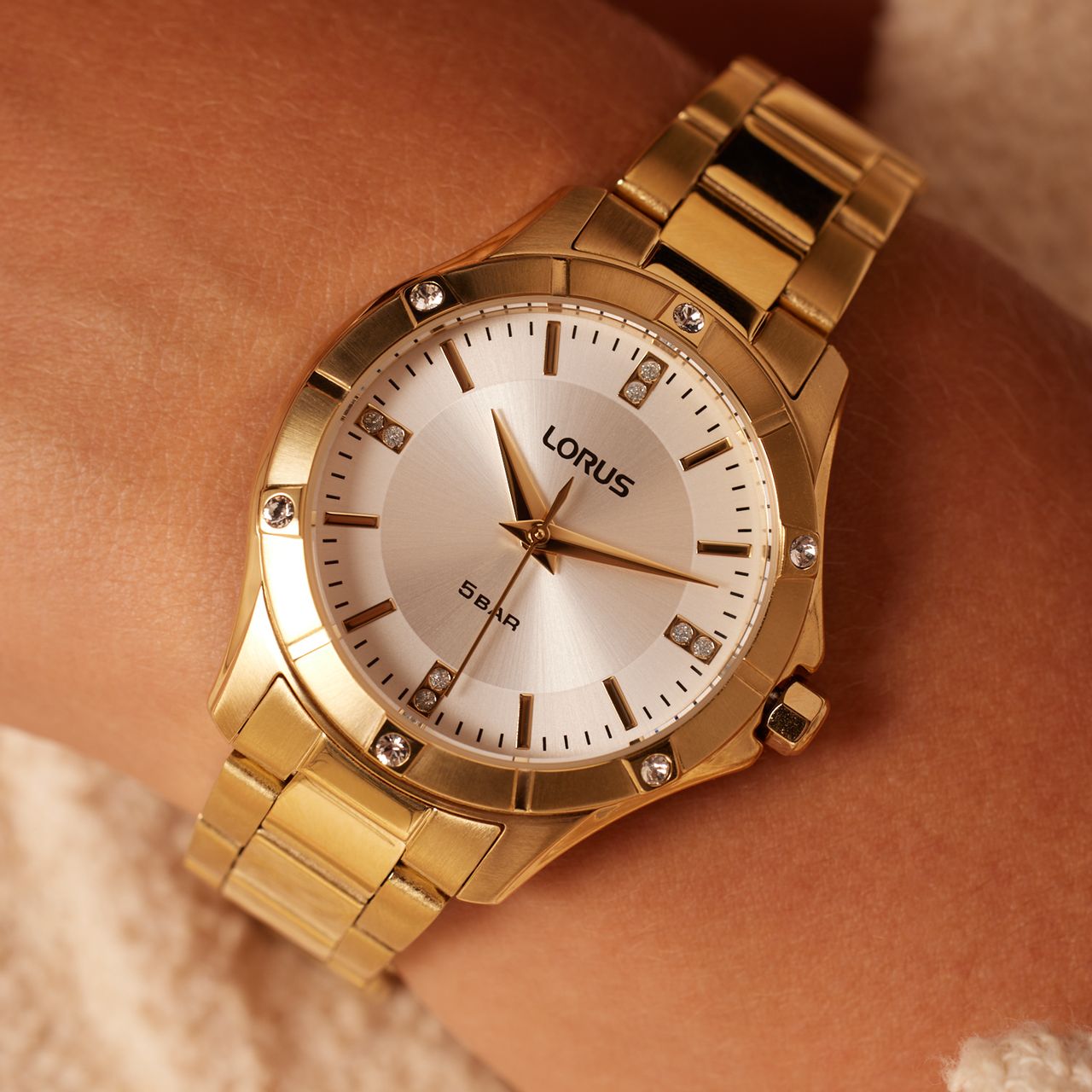 Lorus Damenuhr, Edelstahl, Gold, Zirkonia, RG282XX9