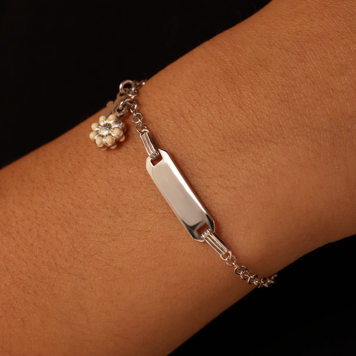 Plattenarmband für Kinder aus 925er Silber, Blume