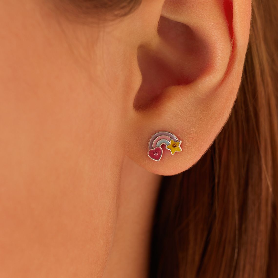 Ohrstecker für Kinder aus 925er Silber, Regenbogen, Emaille