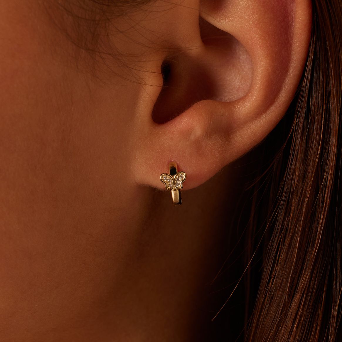 Zilveren goldplated kinderoorringen vlinder zirkonia