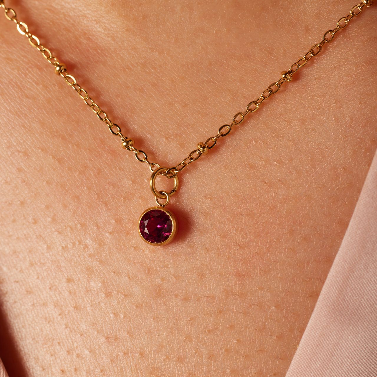 Stainless steel goldplated ketting met geboortesteen hanger Juli
