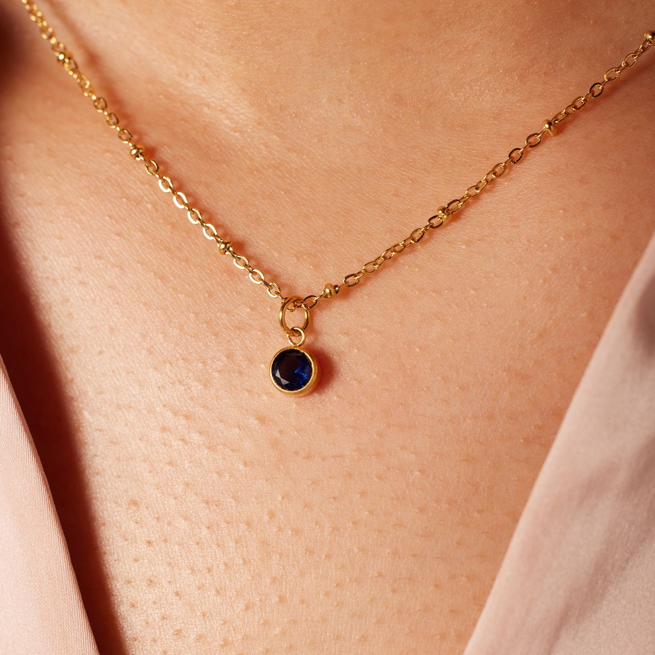 Stainless steel goldplated ketting met geboortesteen hanger September