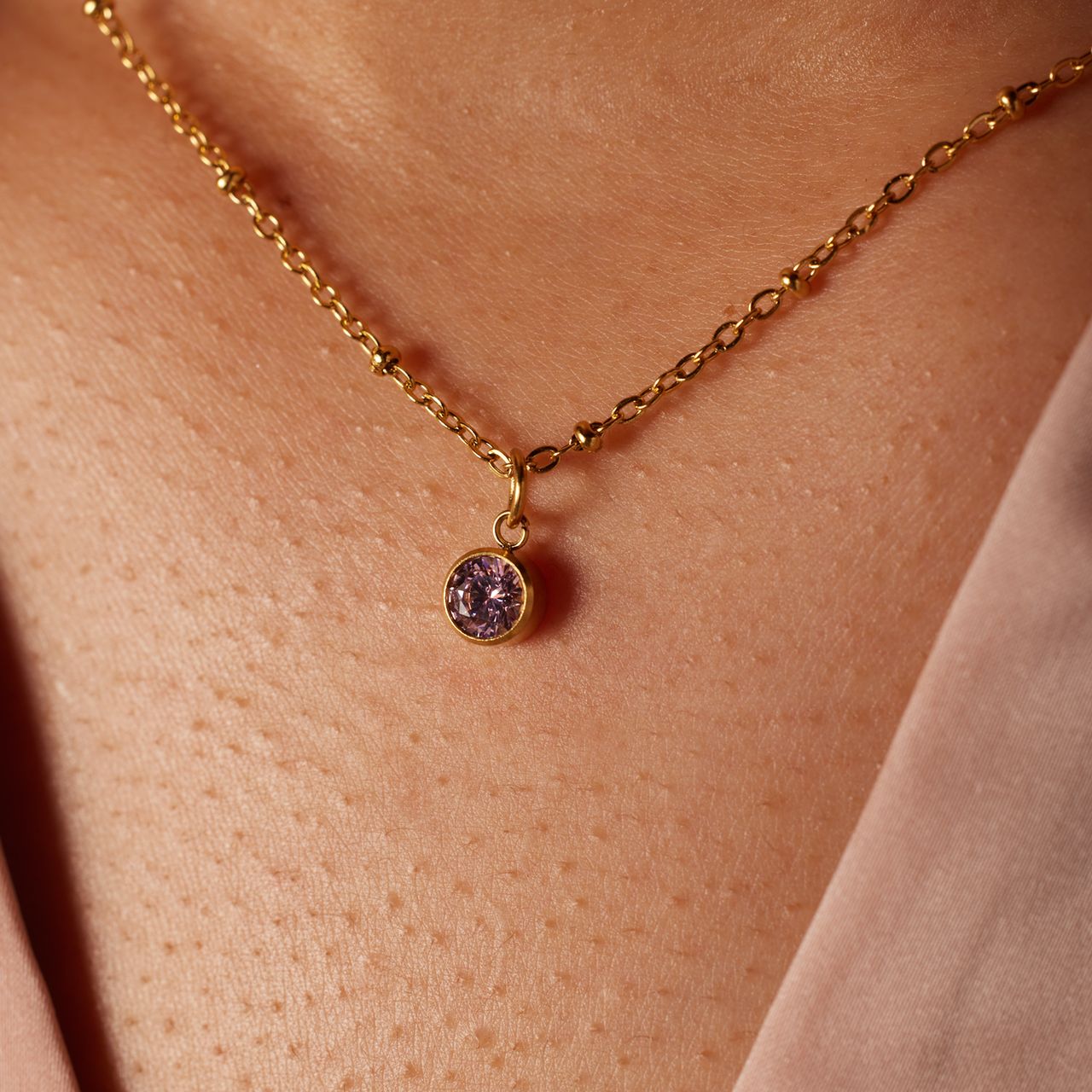 Stalen goldplated ketting met geboortesteen hanger Oktober