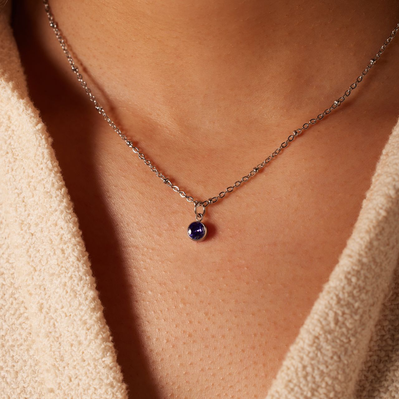 Stainless steel ketting met geboortesteen hanger Juni