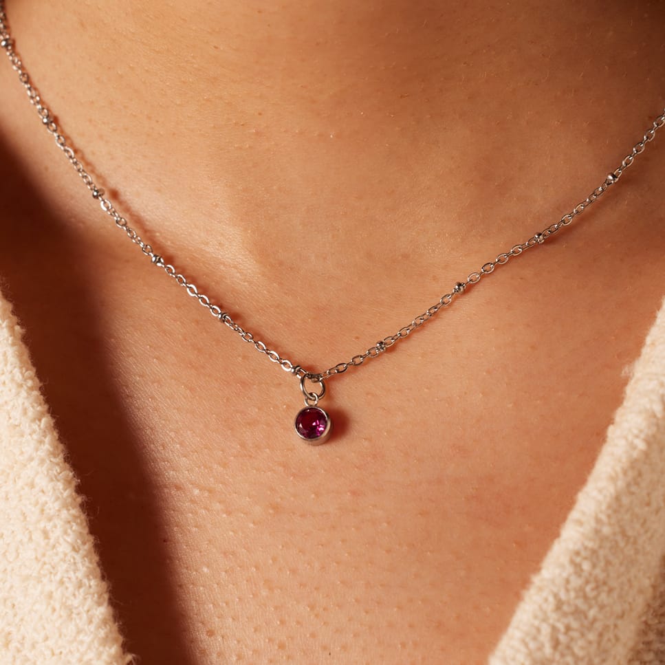 Stalen ketting met geboortesteen hanger Juli