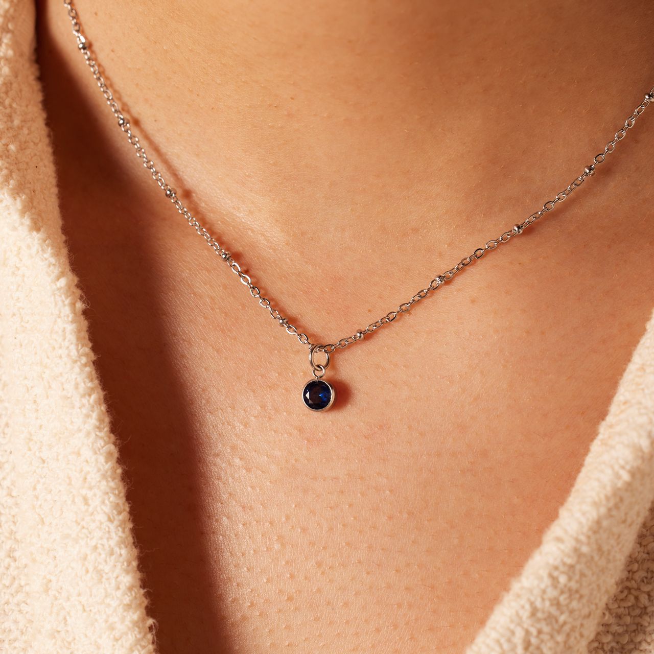 Stainless steel ketting met geboortesteen hanger September